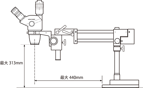 実体顕微鏡LW-820T取付時寸法図