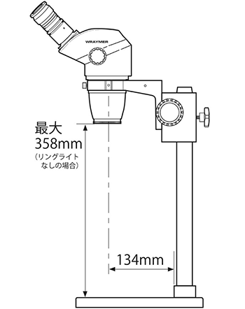 実体顕微鏡LW-820取付時寸法図