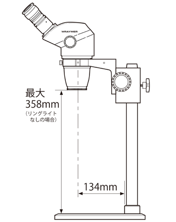 実体顕微鏡LW-820取付時寸法図